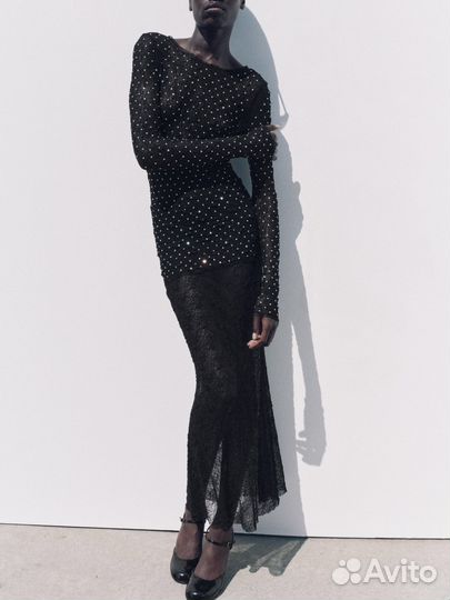 Кофта лонгслив сетка в стразах zara s новый