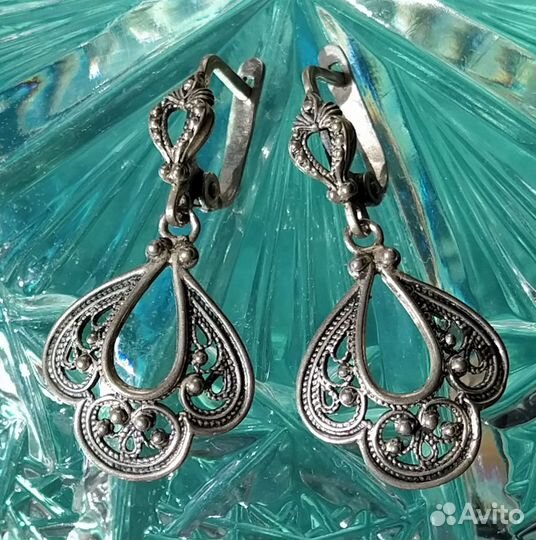 Серьги винтаж СССР серебро 875 проба звезда