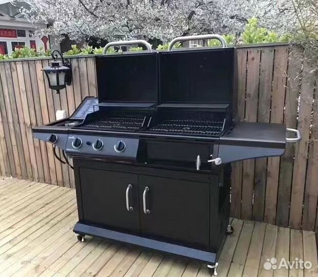 Гибридный двойной гриль угольный и газовый