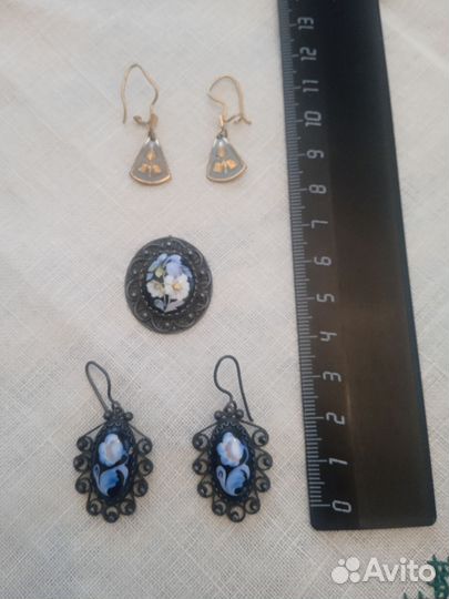 Серьги Ростовская финифть. мельхиор, эмаль