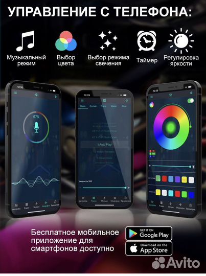 Подсветка ног в авто RGB через Bluetooth