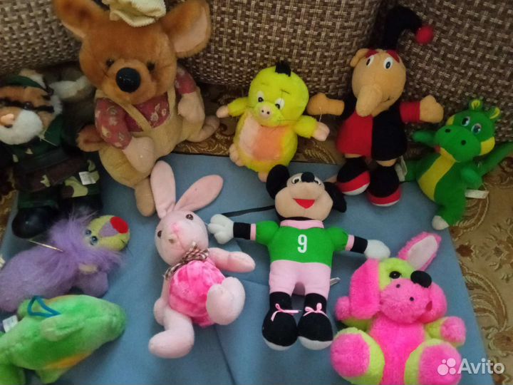 Мягкие игрушки зайцы рыбы тигры Винни пух