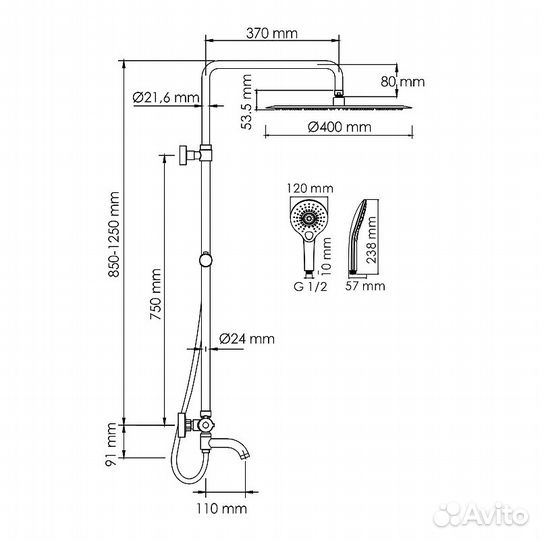 Душевая система wasserkraft A188.117.101.087.CH T