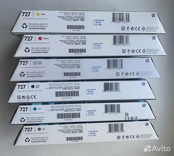 Картриджи HP 727 по 300 мл. комплект 6 шт