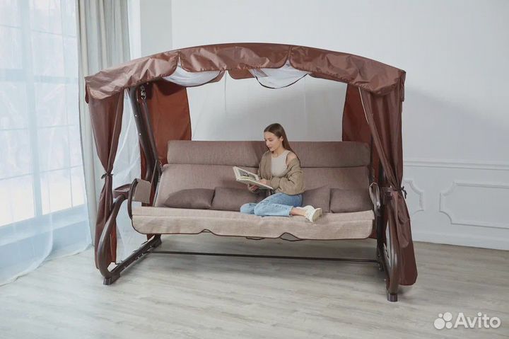 Садовые качели Бригантина Люкс Шоколад 4-х местные