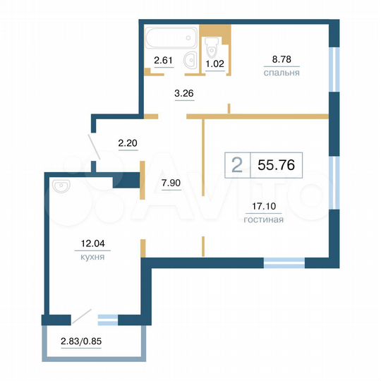 2-к. квартира, 55,8 м², 9/17 эт.