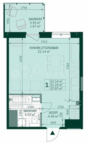 Квартира-студия, 31,1 м², 9/14 эт.