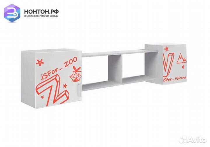 Полка навесная Вега Алфавит белый / красный