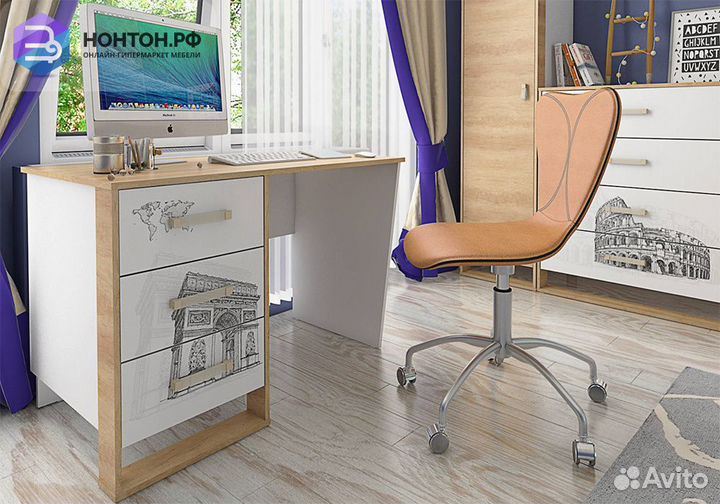 Стол компьютерный Сити бело-серый / дуб небраска