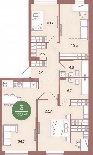 3-к. квартира, 101,8 м², 2/17 эт.