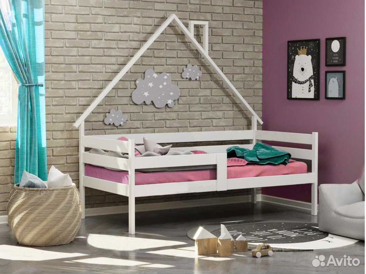 Софа Домик от 2х лет с бортиком из натурального де