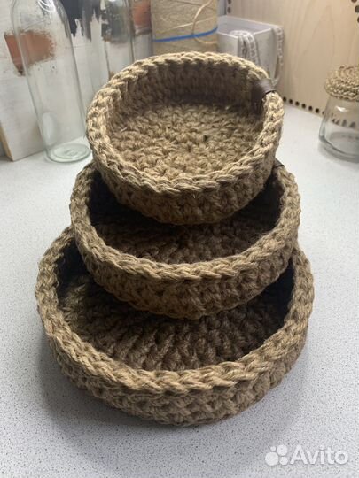 Джутовая интерьерная корзина для хранения