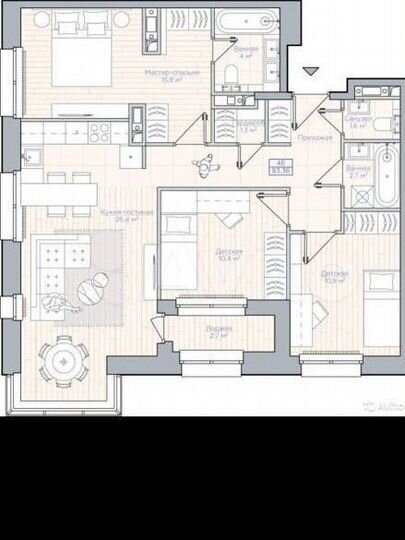 3-к. квартира, 80,2 м², 13/16 эт.