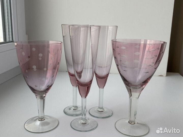 Фужеры марганцевое стекло Винтаж СССР
