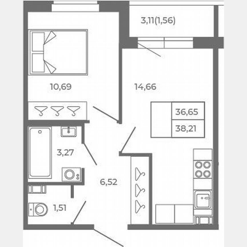 1-к. квартира, 36,7 м², 4/4 эт.
