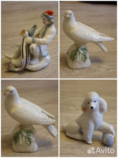 Фарфоровые статуэтки Емеля и щука, голубь, пудель