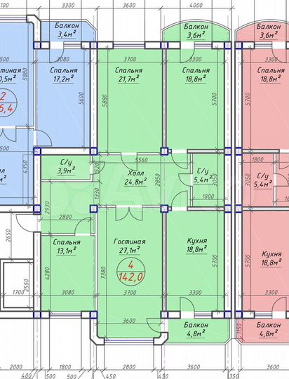 4-к. квартира, 142 м², 4/10 эт.