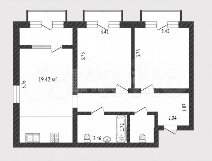 2-к. квартира, 65,8 м², 5/14 эт.