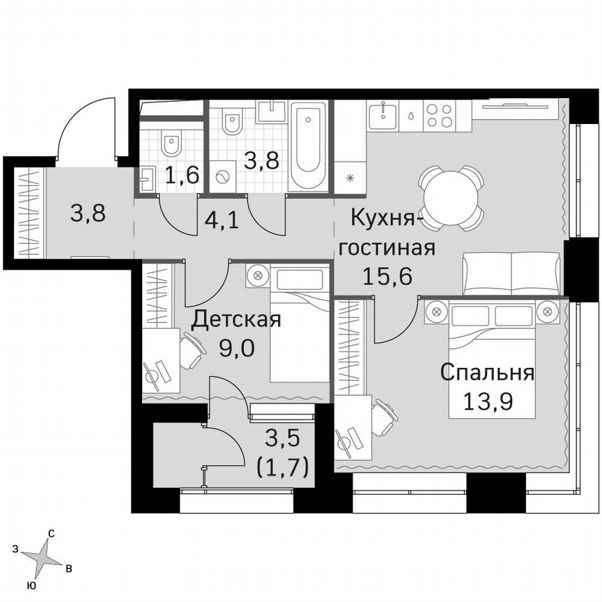 2-к. квартира, 53,4 м², 17/46 эт.