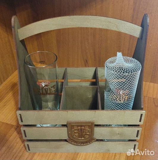 Ящик дерево для пикника +2 бокала. новые