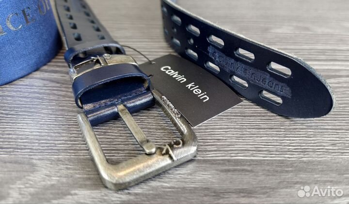 Мужской кожаный ремень CK Jeans синий lux новый