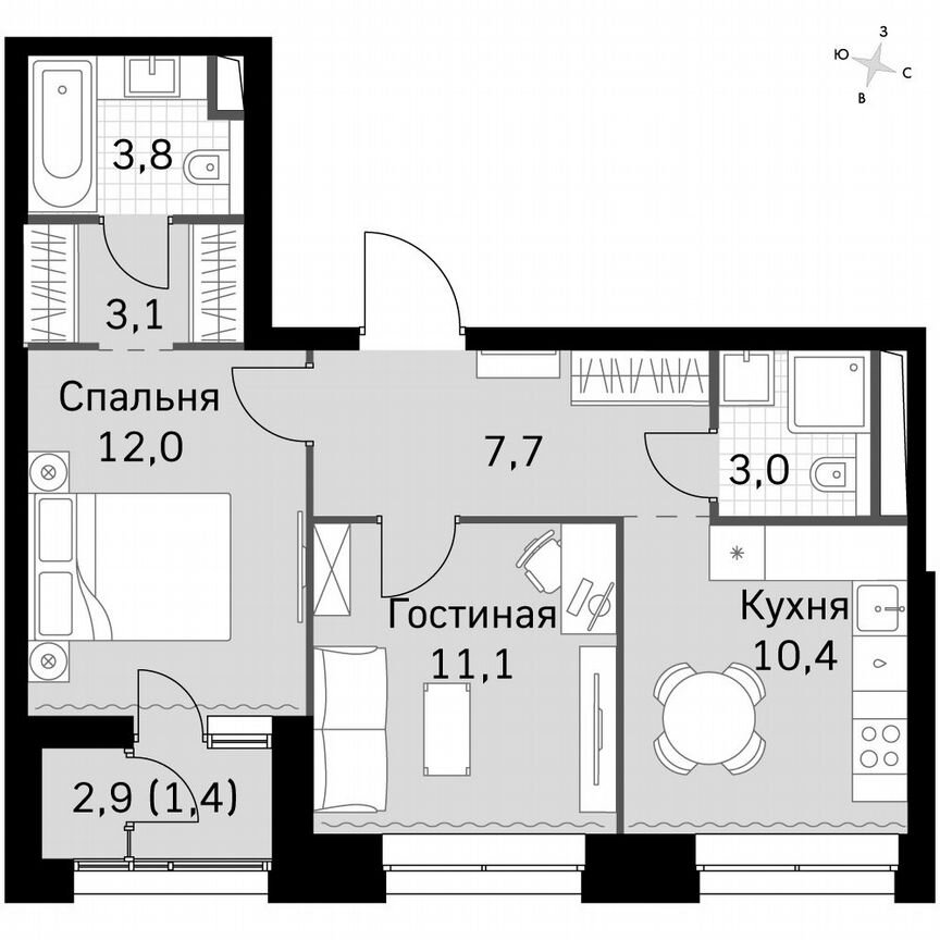 2-к. квартира, 52,5 м², 35/46 эт.