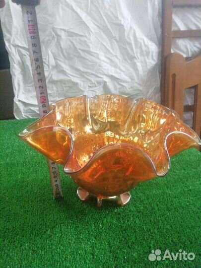 Ваза для фруктов цветное стекло СССР