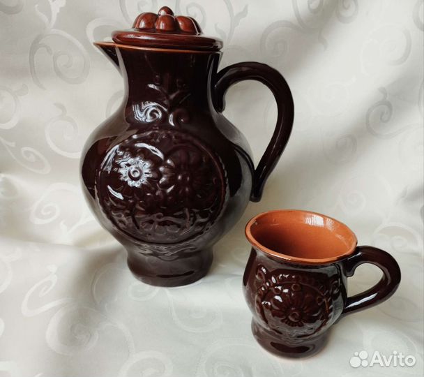 Керамический кувшин СССР с чашкой
