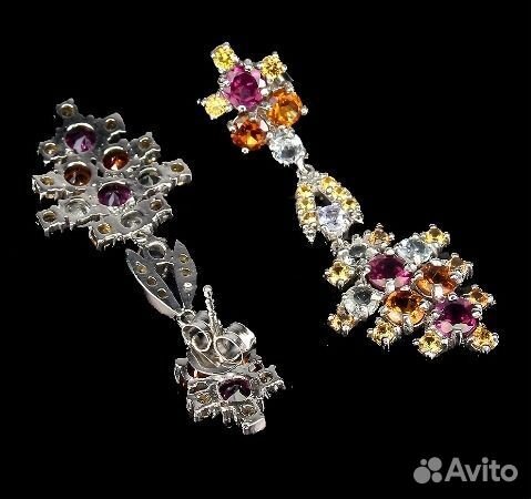 Серебряные серьги гран,аква,цитрин,сапф,танзанит