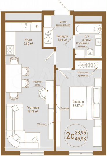 2-к. квартира, 46 м², 17/25 эт.