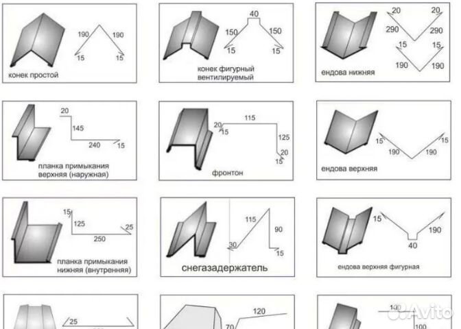 Доборные фасонные элементы для кровли много цветов