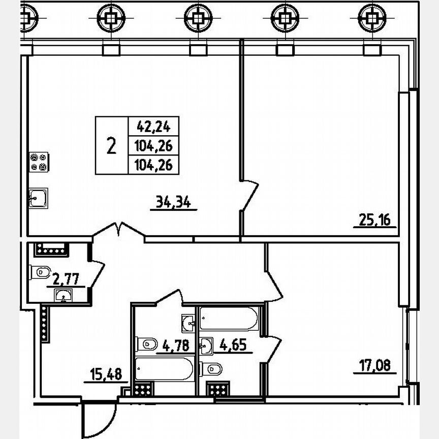 2-к. квартира, 104,3 м², 9/23 эт.