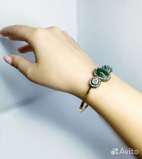 Браслет антикварный золото бриллианты изумруд
