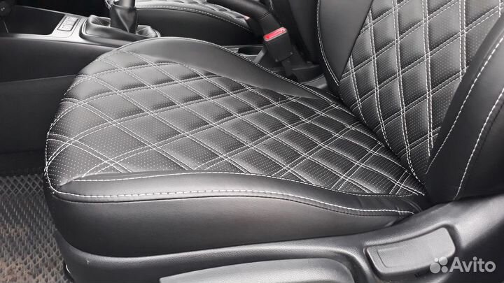 Чехлы Экокожа Hyundai Solaris 2017 Белый ромб