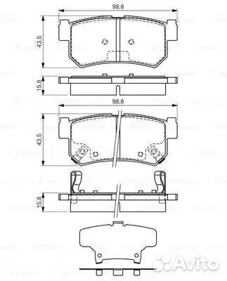 Колодки тормозные задние (98.8*43.5) SsangYong Actyon 05, Actyon Sports II 12, Korando II 02, Kyron