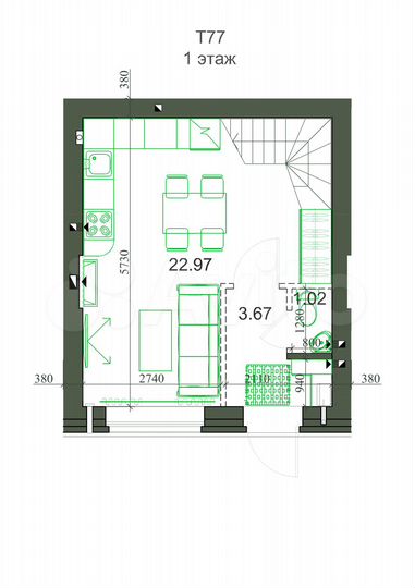 Таунхаус 78,1 м² на участке 1 сот.