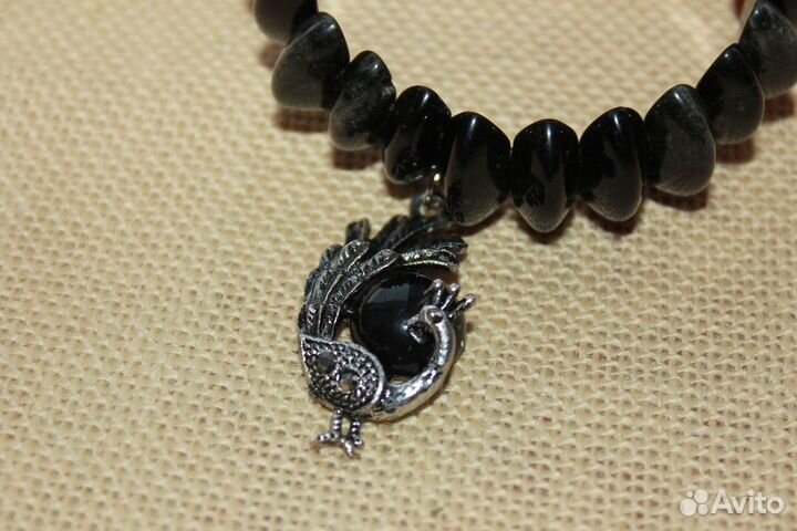 Браслет из натурального черного агата с подвеской