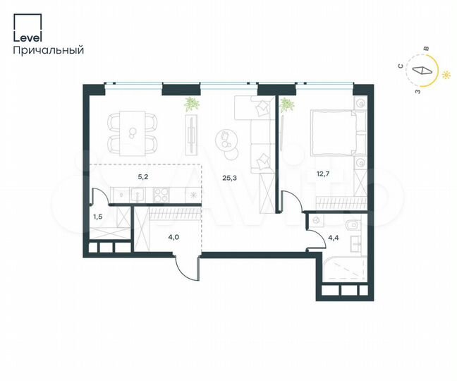 2-к. квартира, 53,1 м², 23/32 эт.