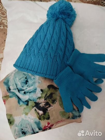 Шапка шарф и перчатки для девочки