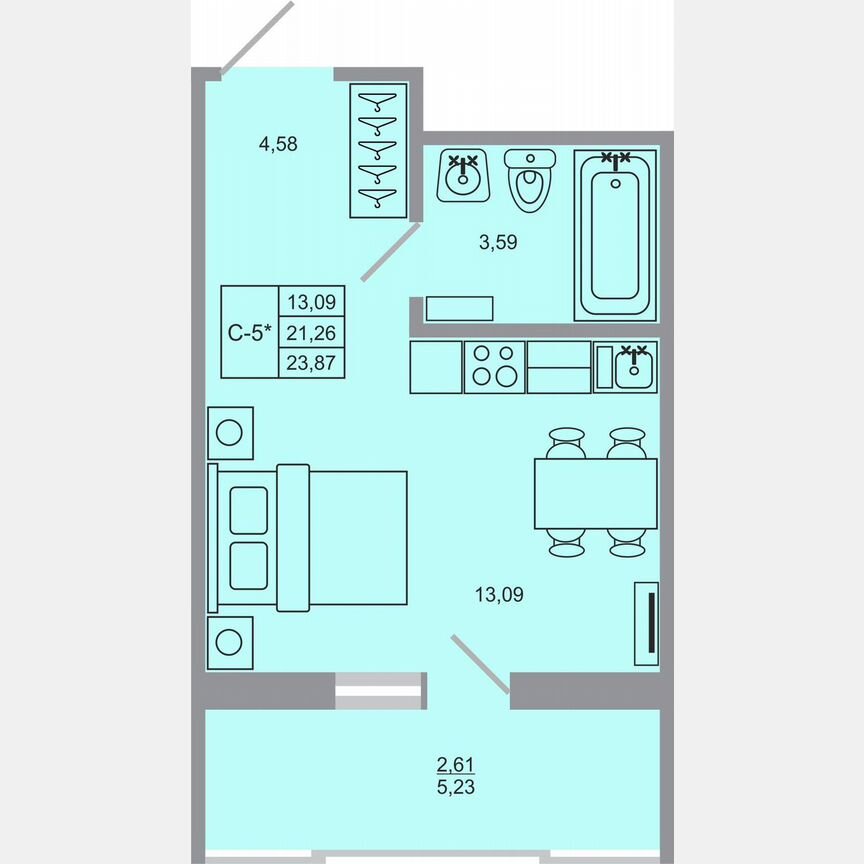 Квартира-студия, 23,9 м², 15/17 эт.