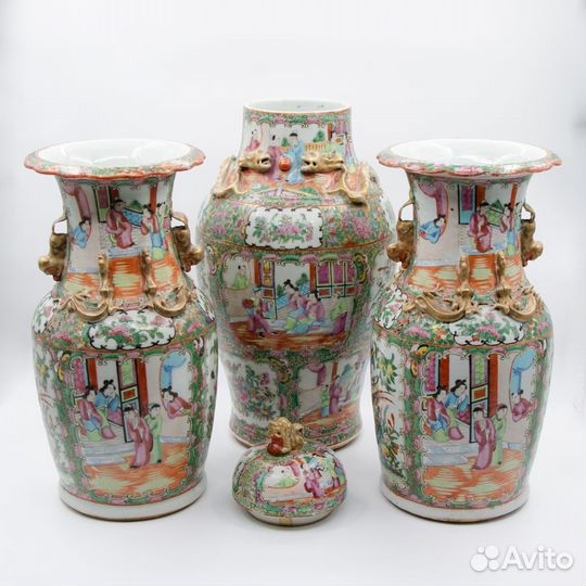 Антикварный Набор из трёх ваз, Китай, 18 век, 47см