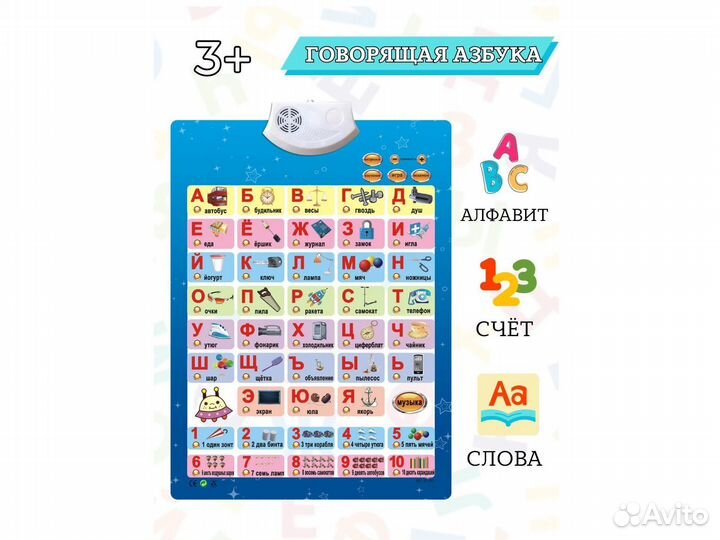 Говорящая азбука-плакат с 3 режимами обучения