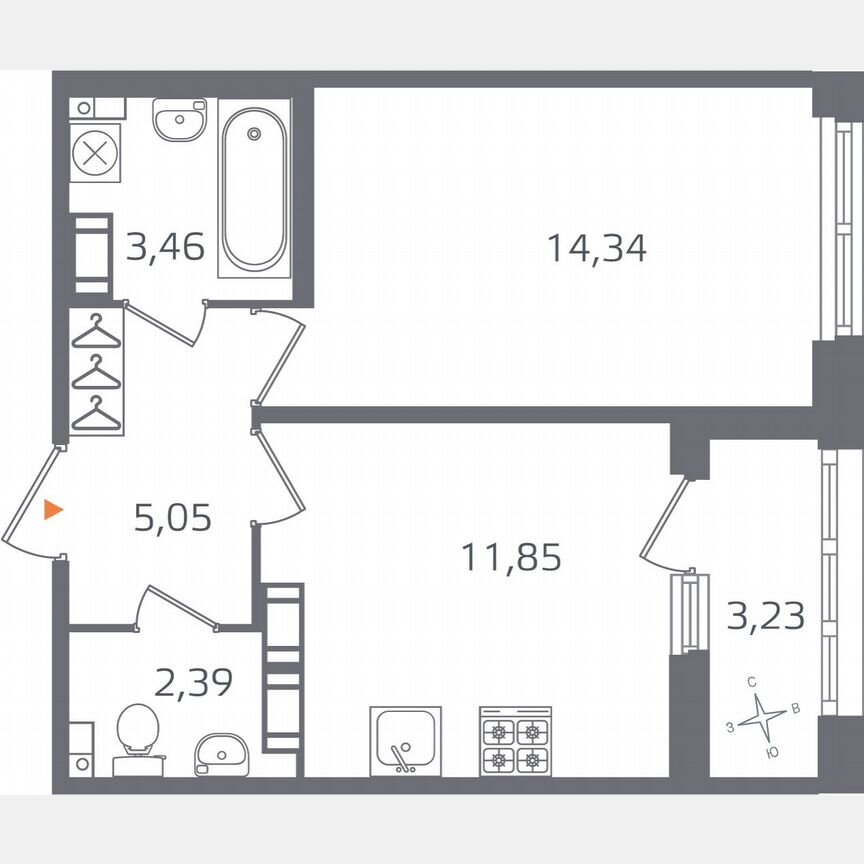 1-к. квартира, 38,7 м², 13/16 эт.