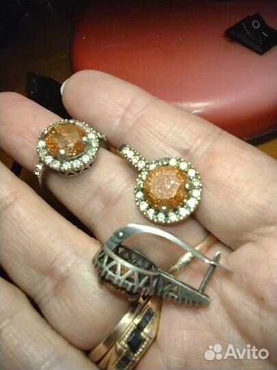 Серьги кольцо авантюрин малинка винтаж