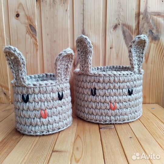 Корзинки кролики из джута