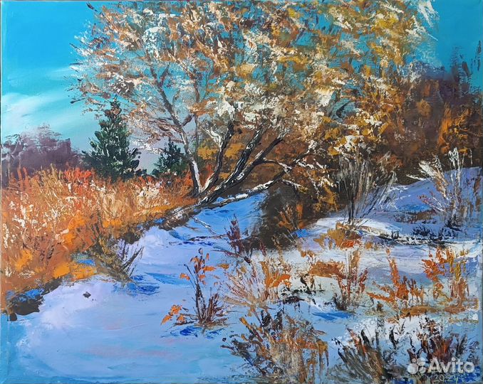 Зимний пейзаж. Картина маслом на холсте 40х50