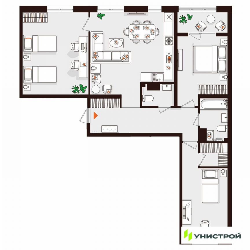 3-к. квартира, 97,5 м², 3/5 эт.