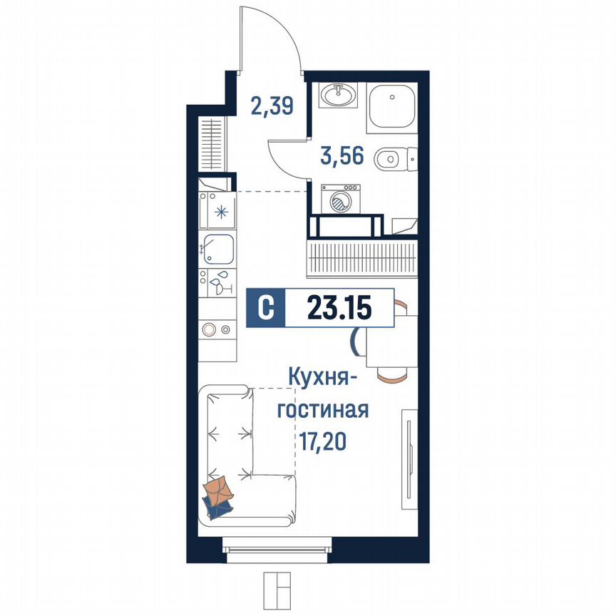 Квартира-студия, 23,2 м², 3/18 эт.