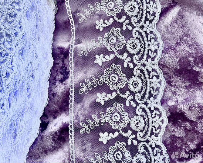 Кружево ажурное вышивка на сетке чисто белое 14 см