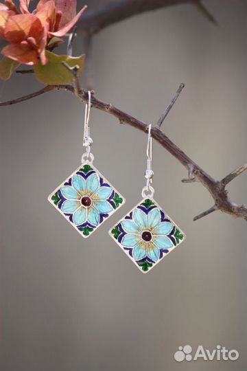 Серьги, серебро, горячая эмаль